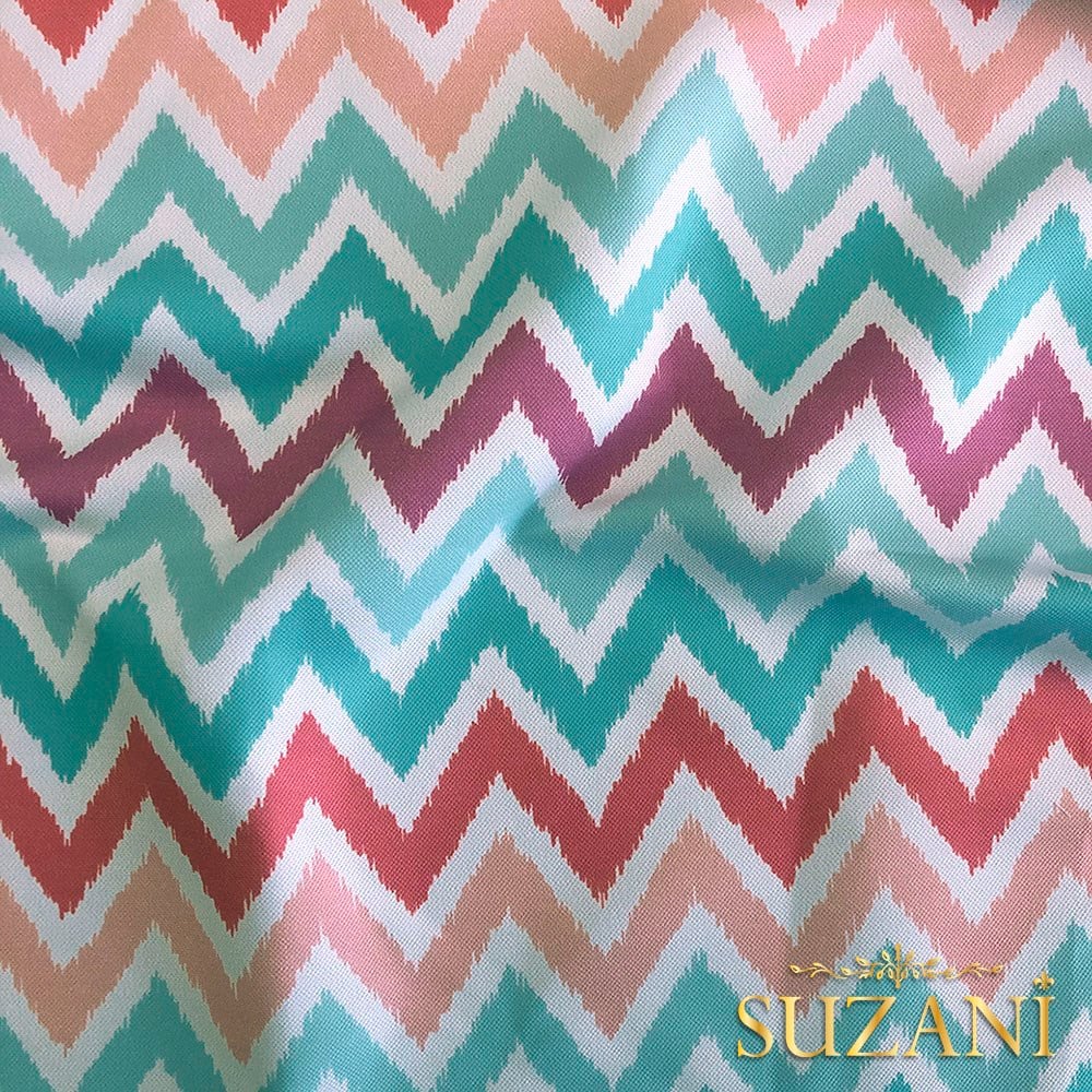 Yeşil Zikzak Desen Dijital Baskılı Kumaş