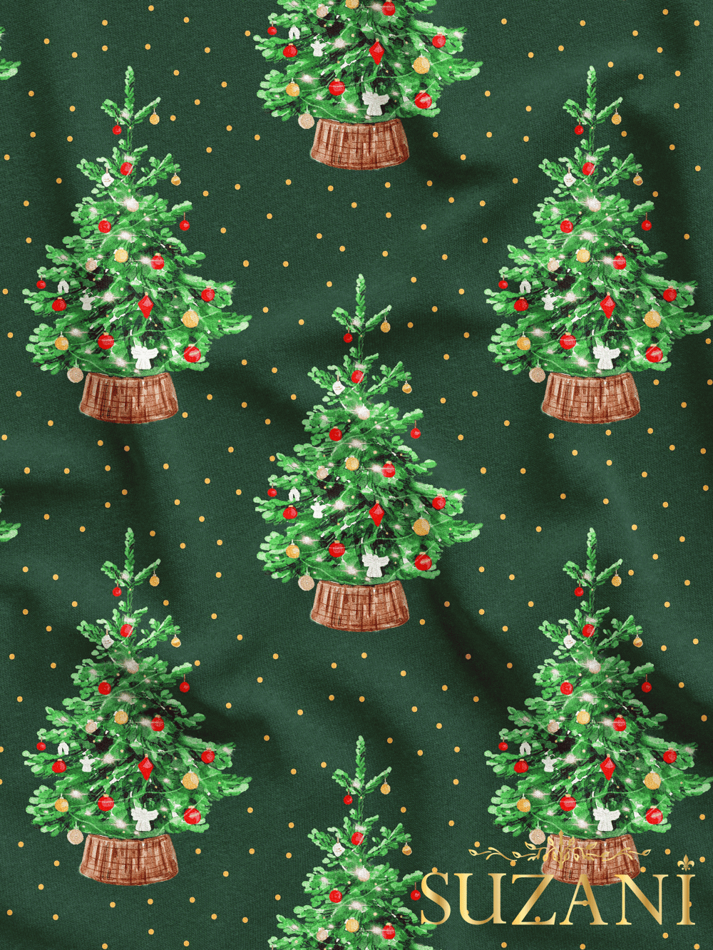 Yılbaşı Ağacı Desenli Dijital Baskılı Kumaş