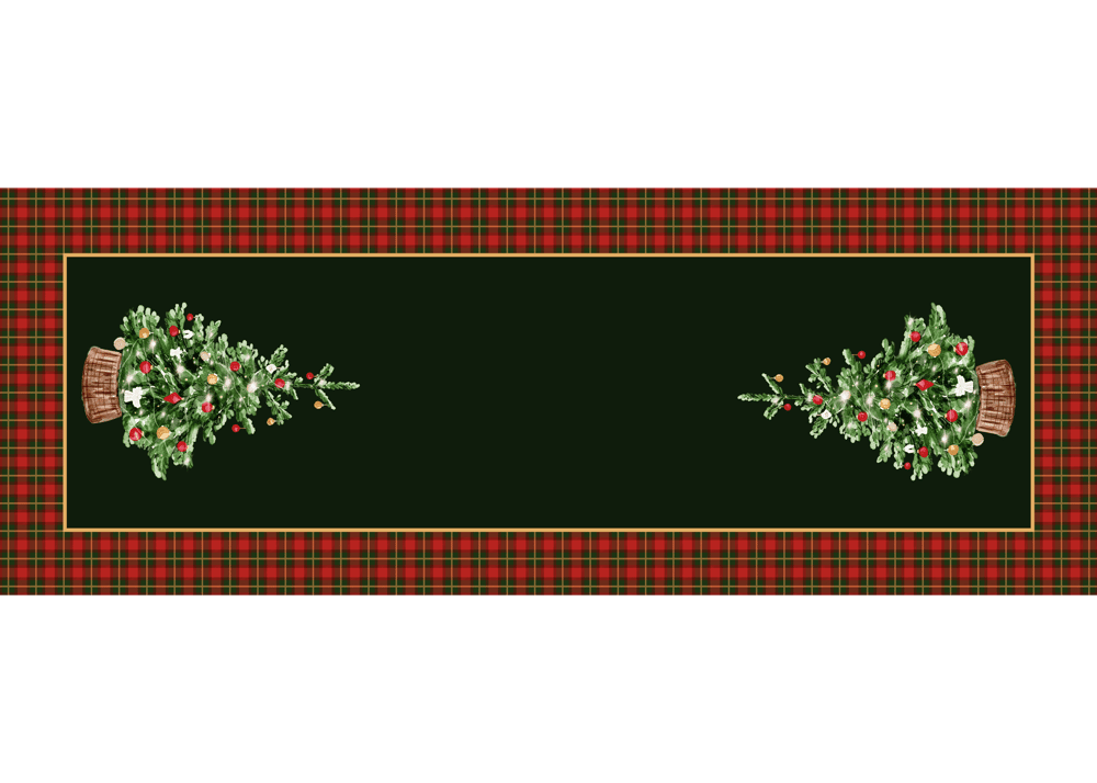 Yılbaşı Ağacı Desenli Dikişsiz Runner Kumaşı