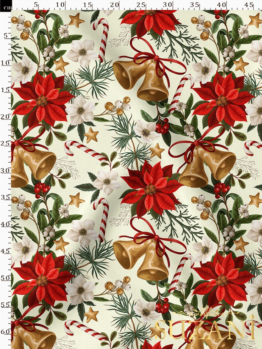 Yılbaşı Çan Desenli Dijital Baskılı Kumaş