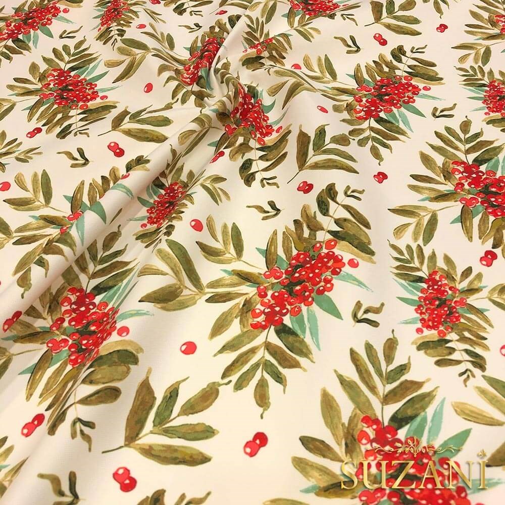 Yılbaşı Çiçeği Desenli Dijital Baskılı Kumaş