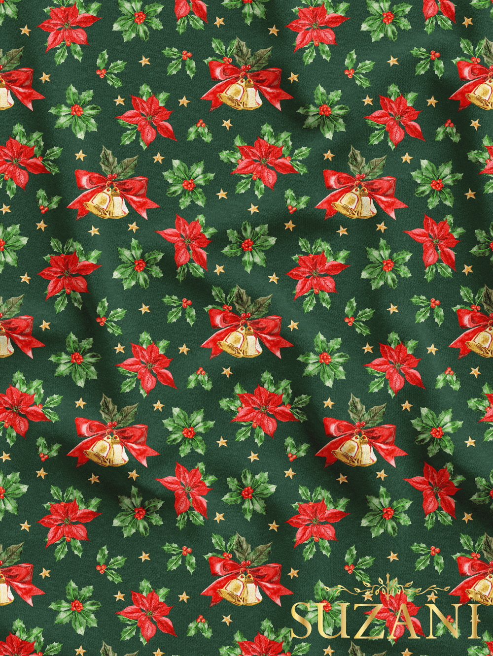 Yılbaşı Çiçeği Kokina Desenli Dijital Baskılı Kumaş