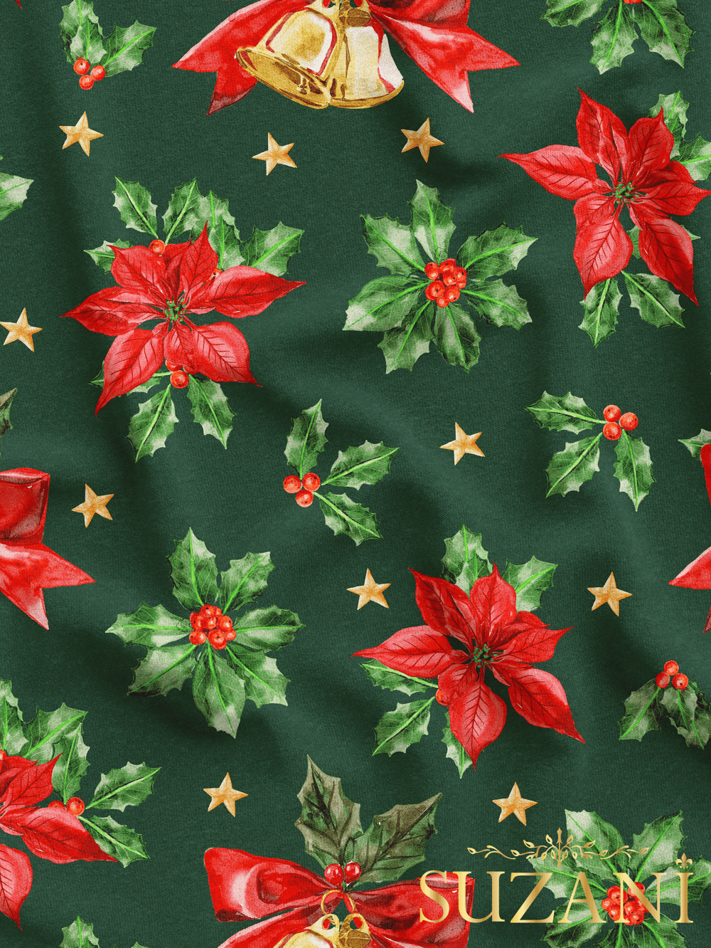 Yılbaşı Çiçeği Kokina Desenli Dijital Baskılı Kumaş