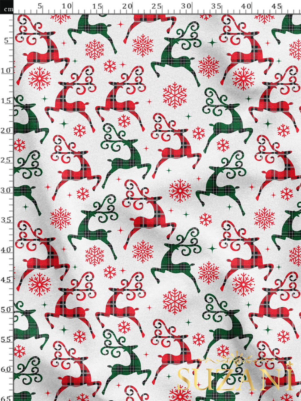 Yılbaşı Ekose Geyik Desenli Dijital Baskılı Kumaş