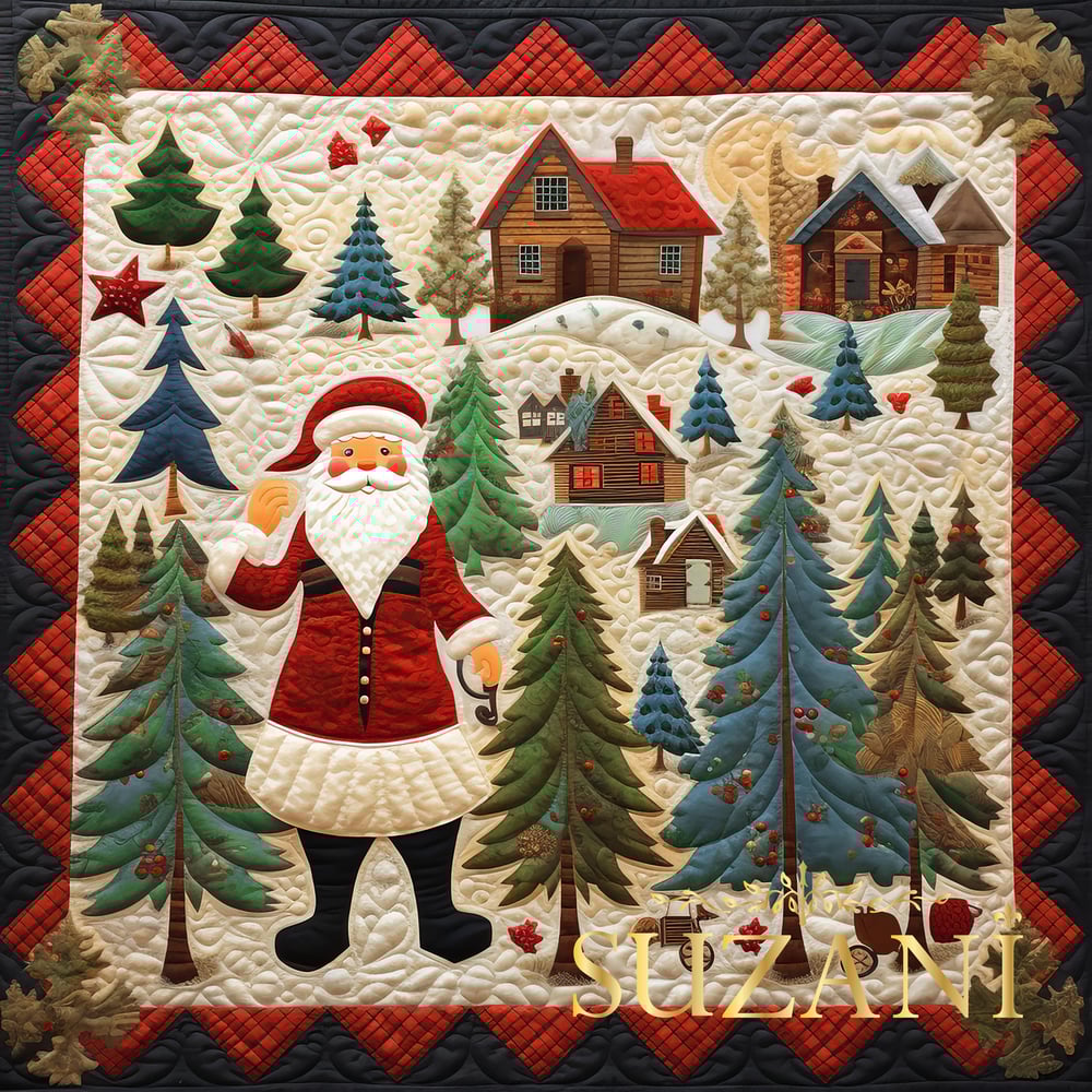 Yılbaşı Noel Baba Desenli 3'lü Pano Kumaş