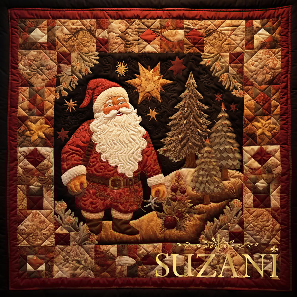 Yılbaşı Noel Baba Desenli 3'lü Pano Kumaş