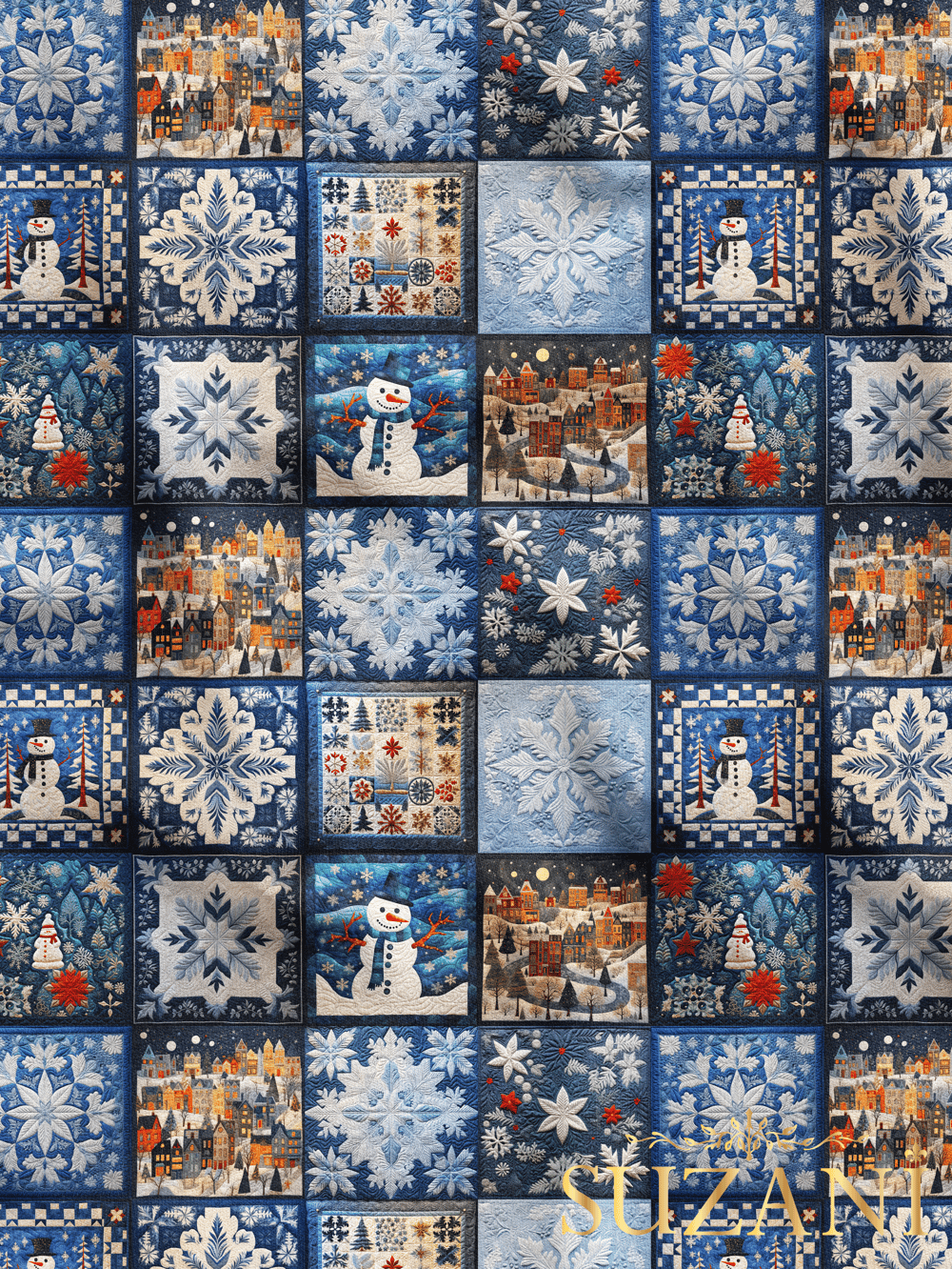 Yılbaşı Patchwork Desenli Dijital Baskılı Kumaş