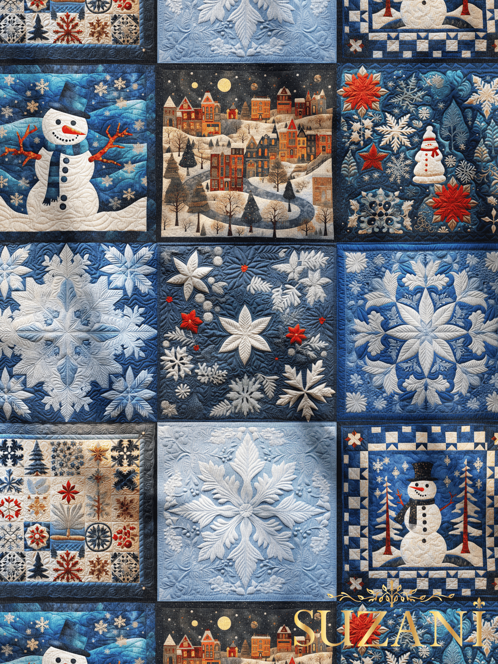 Yılbaşı Patchwork Desenli Dijital Baskılı Kumaş