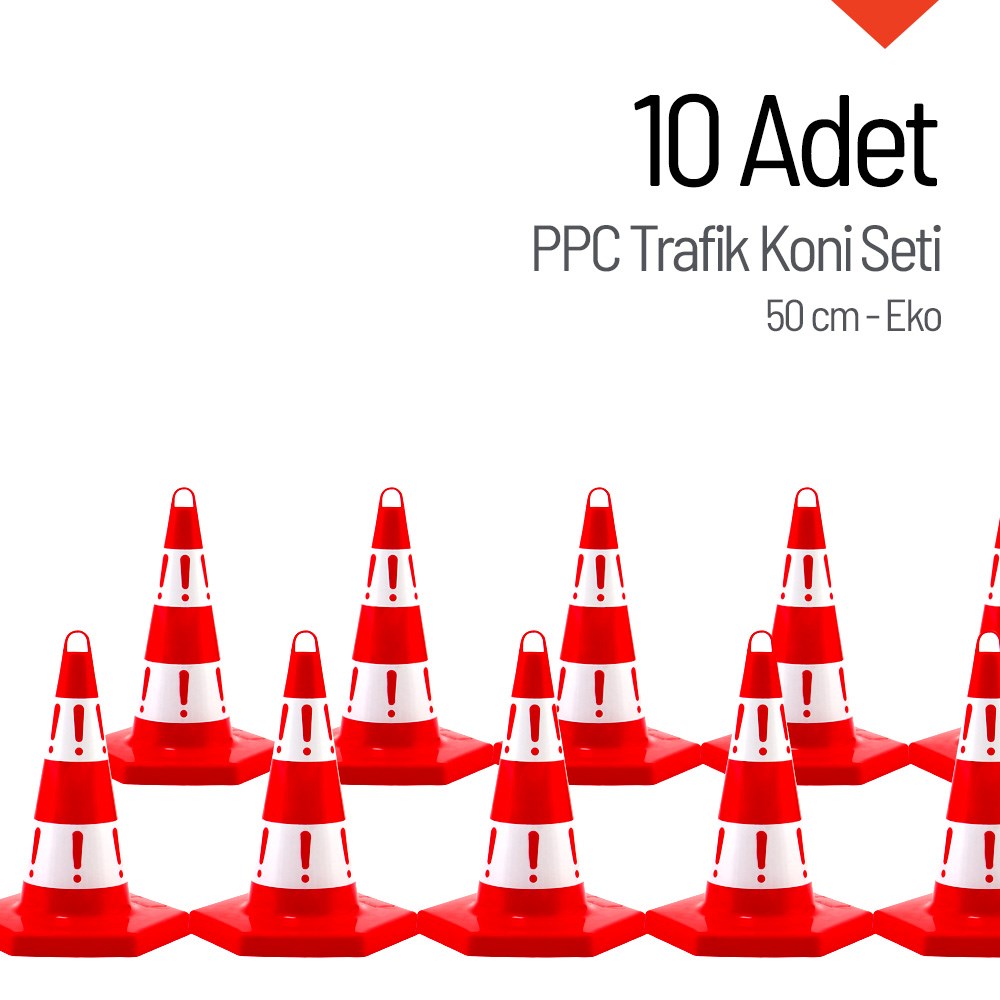 10 Adet Eko Trafik Konisi 50 cm - Ağırlıksız Trafik Dubası