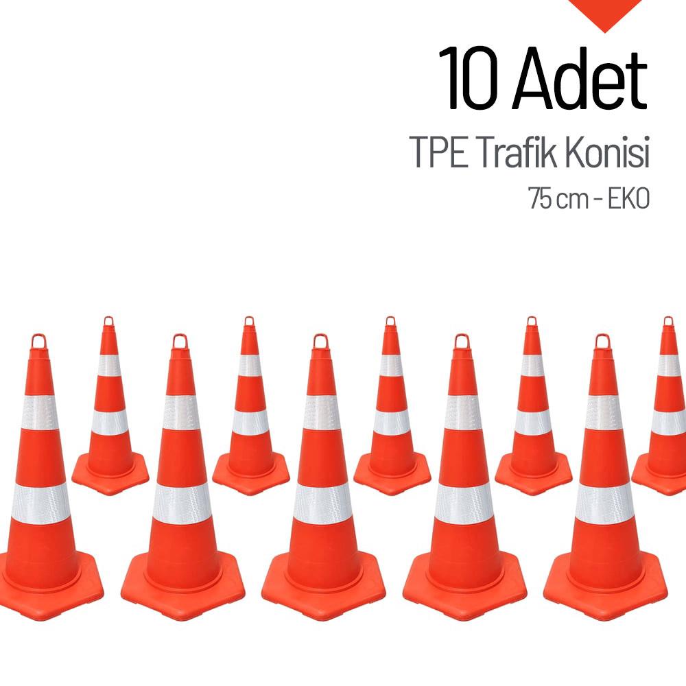 10lu EKO TPE Trafik Konisi Seti 75 cm - Ağırlıksız Trafik Dubası