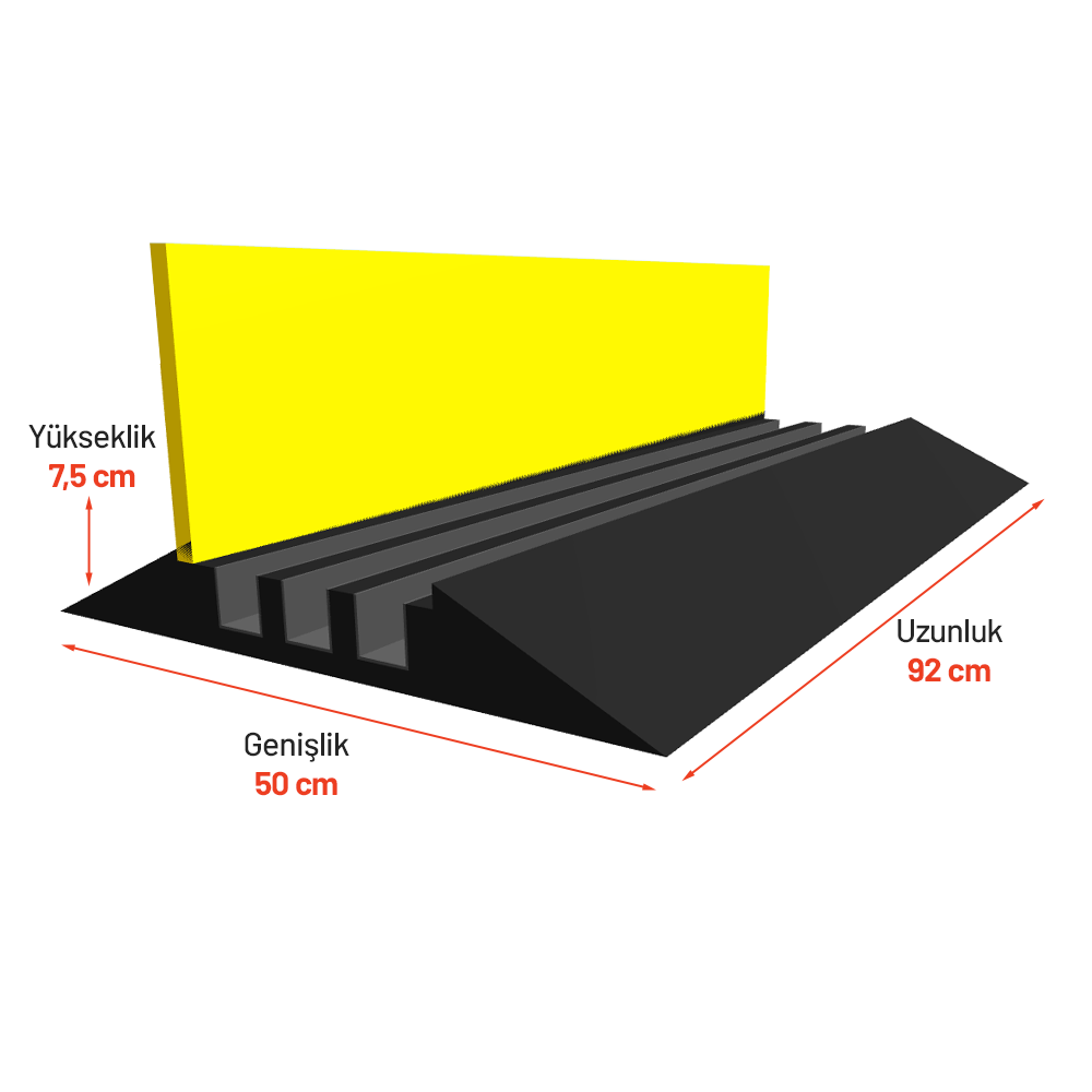 10lu Kablo Kanallı Hız Kesici 3 Kanallı, Yol Kasisi 50 x 92 x 7,5 cm