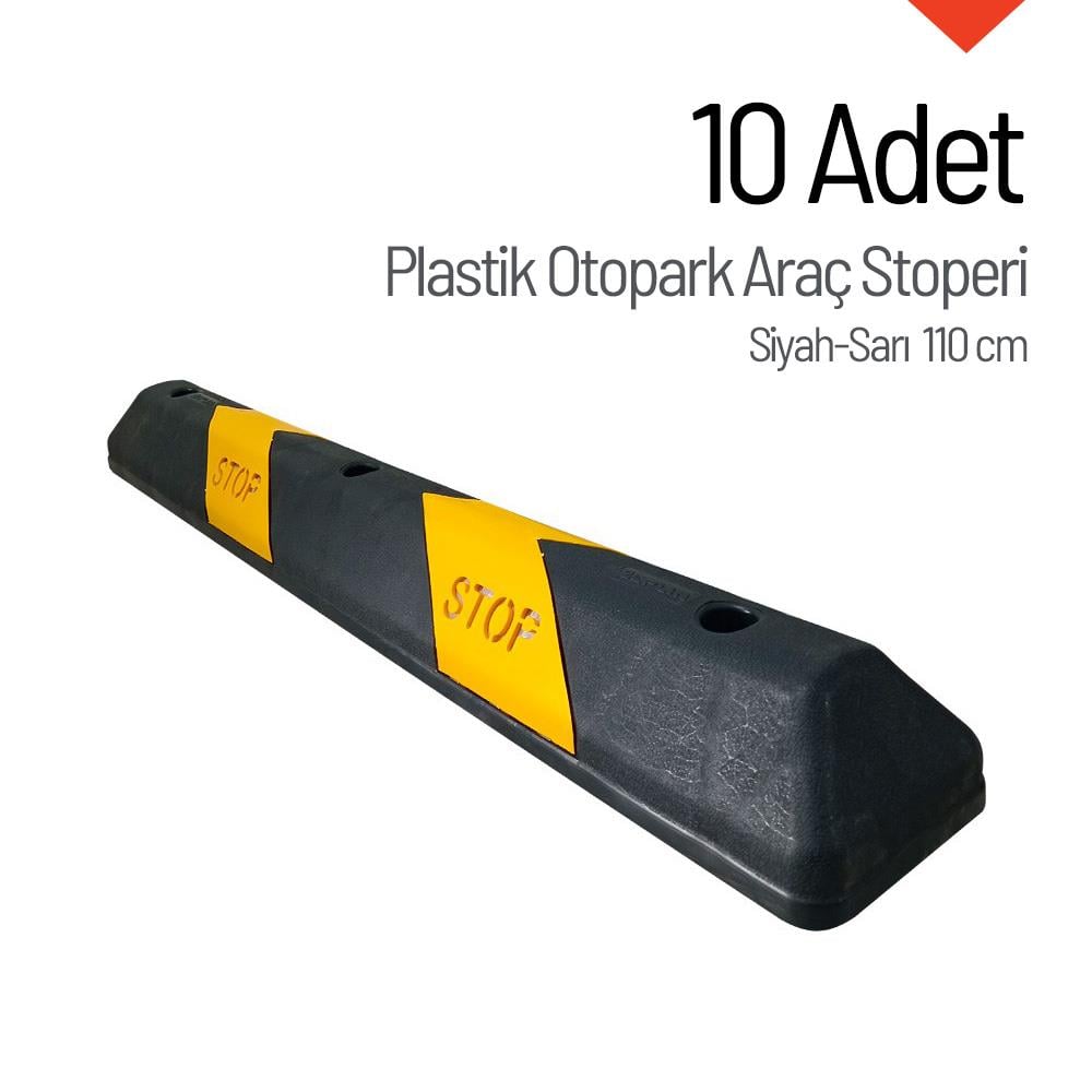 10lu Plastik Oto Park Araç Stoperi 110 cm Siyah-Sarı