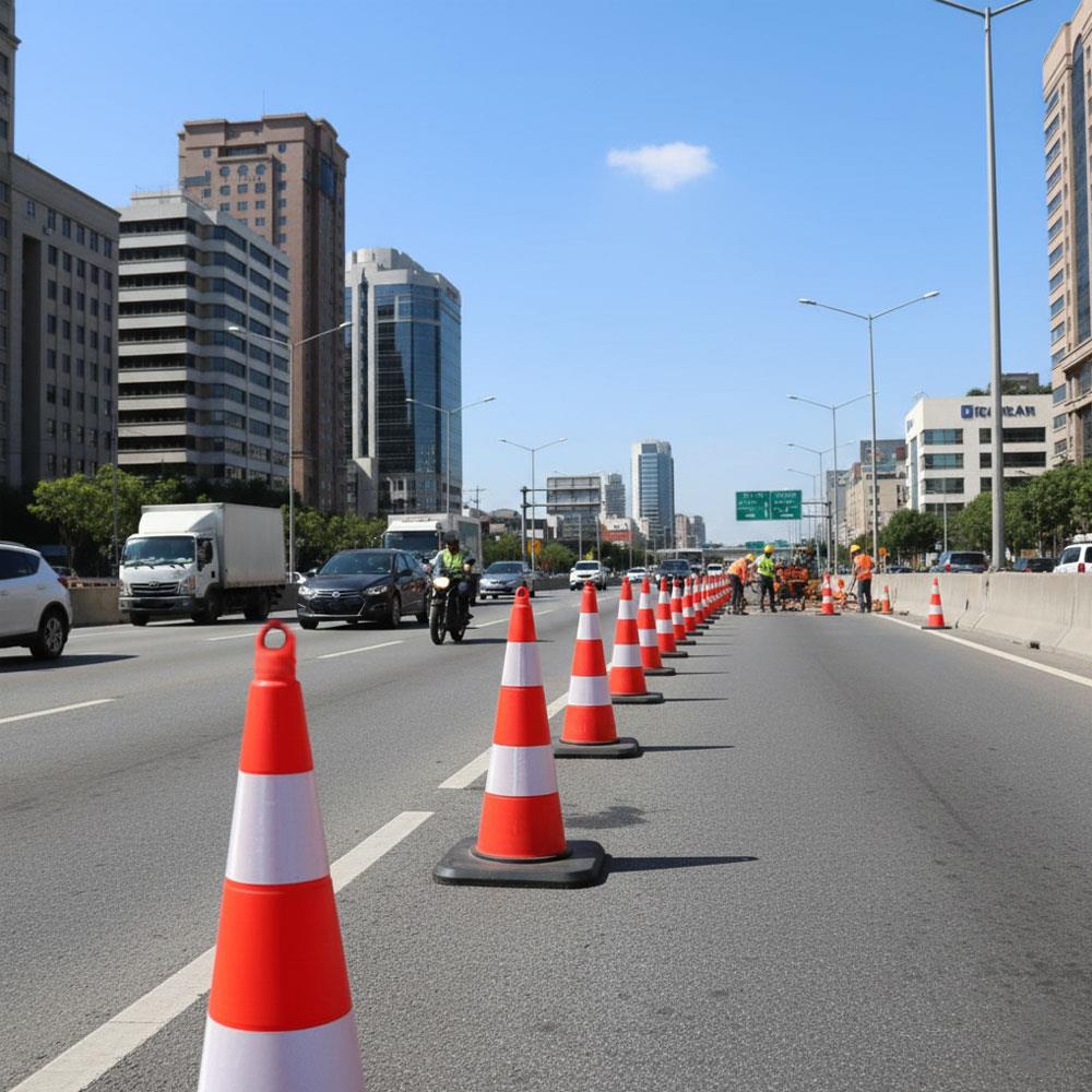 10lu TPE Trafik Konisi Seti 75 cm Ağırlıklı Çift Reflektifli Trafik Dubası