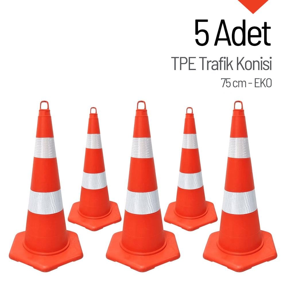 5li EKO TPE Trafik Konisi Seti 75 cm - Ağırlıksız Trafik Dubası