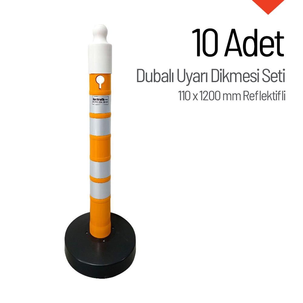 10lu Dubalı Sarı Uyarı Dikmesi, 4 Reflektifli - 120 x 11 cm