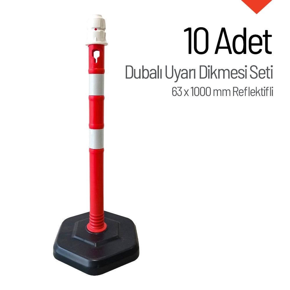 10lu Dubalı Kırmızı Uyarı Dikmesi, 2 Reflektifli - 100 x 6 cm