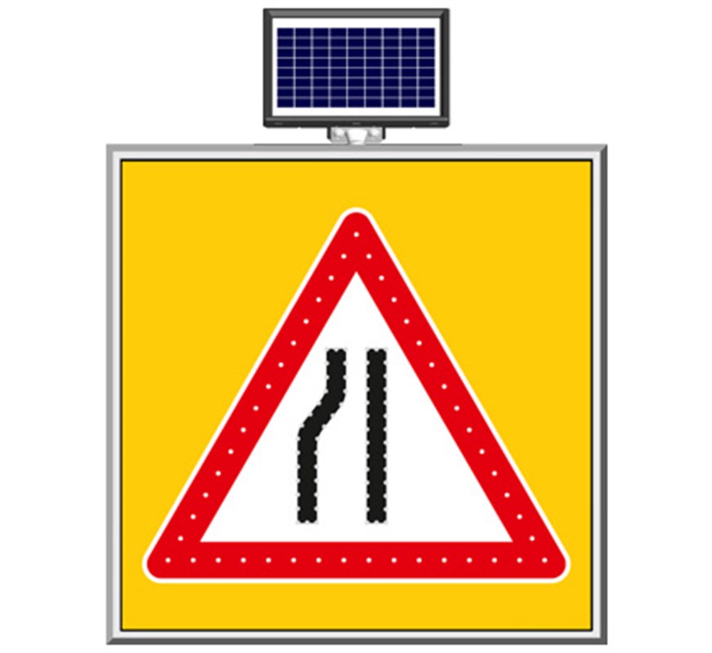Güneş Enerjili Soldan Daralan Yol Levhası 100 x 100 cm