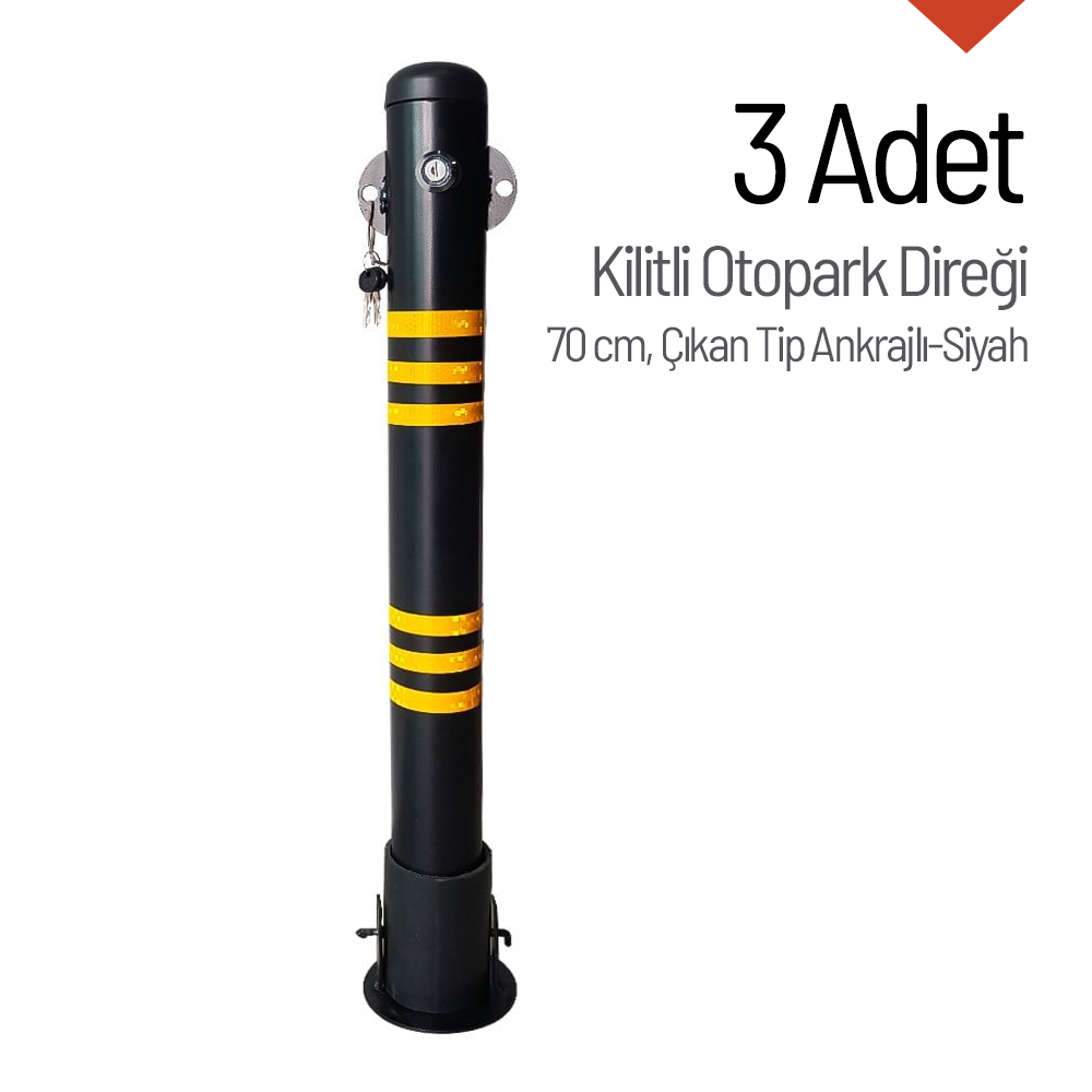 Kilitli Otopark Direği 70 cm, Çıkan Tip Ankrajlı Park Bariyeri 3 Adet