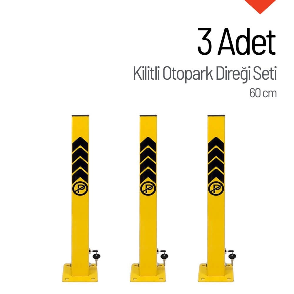 Kilitli Otopark Direği 60 cm, Yatar Tip Park Bariyeri 3 Adet