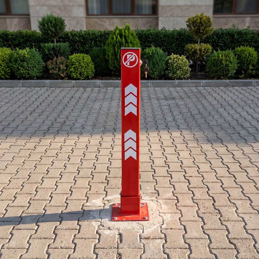 Kırmızı Kilitli Otopark Direği 75 cm, Yatar Tip Park Bariyeri