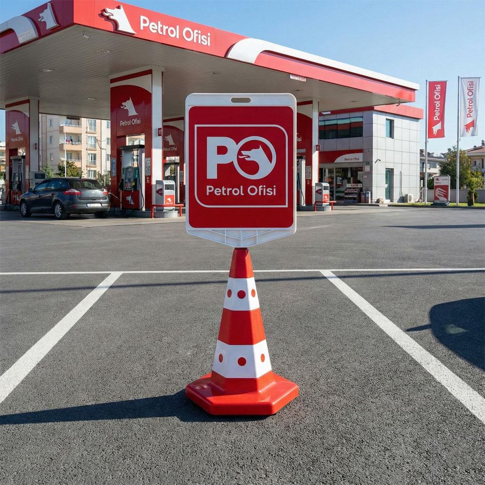 Petrol Ofisi Logo Çift Taraf Baskı Trafik Koni Seti Trafik Dubası