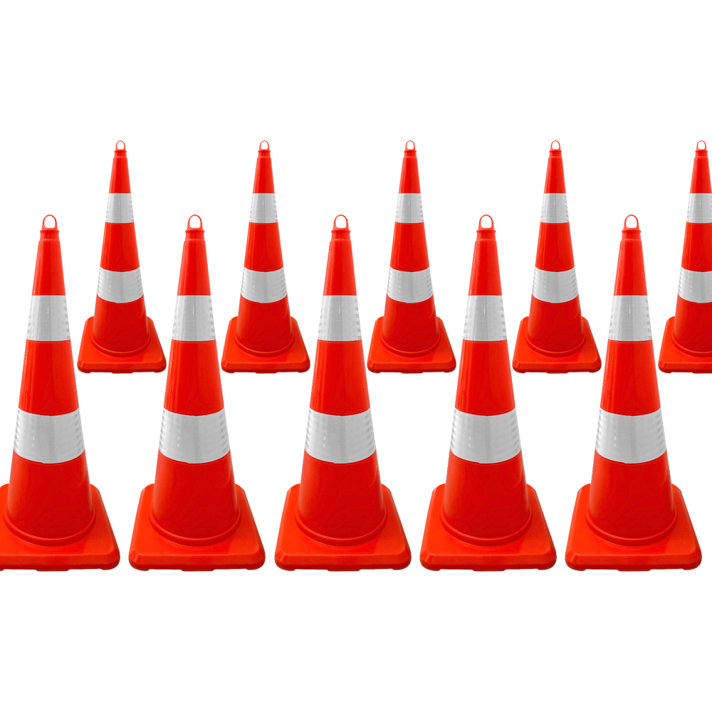 10 Adet PVC Trafik Konisi 90 cm Çift Reflektikli - Ağırlıksız Trafik Dubası
