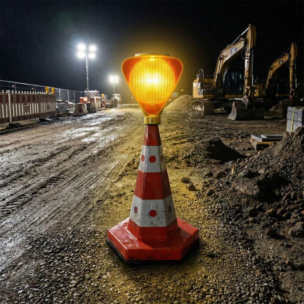 Solar Sarı Üçgen Flaşörlü Klasik Kedi Gözlü Ağırlıklı Koni Seti Trafik Dubası