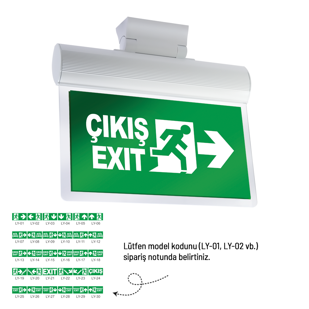 Çiftyüz Acil Çıkış Yönlendirme Armatürü O Seri 38 x 390 x 260 mm