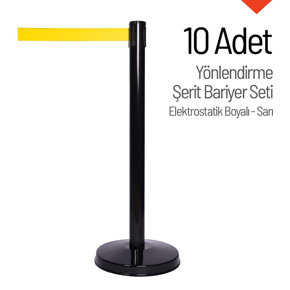 10-Piece Discounted Set of Black Retractable Belt Barrier- Electrostatically Painted