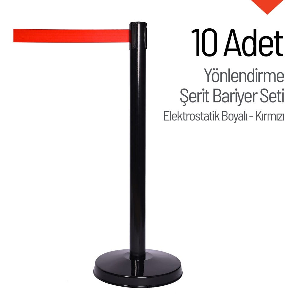 10-Piece Discounted Set of Black Retractable Belt Barrier- Electrostatically Painted