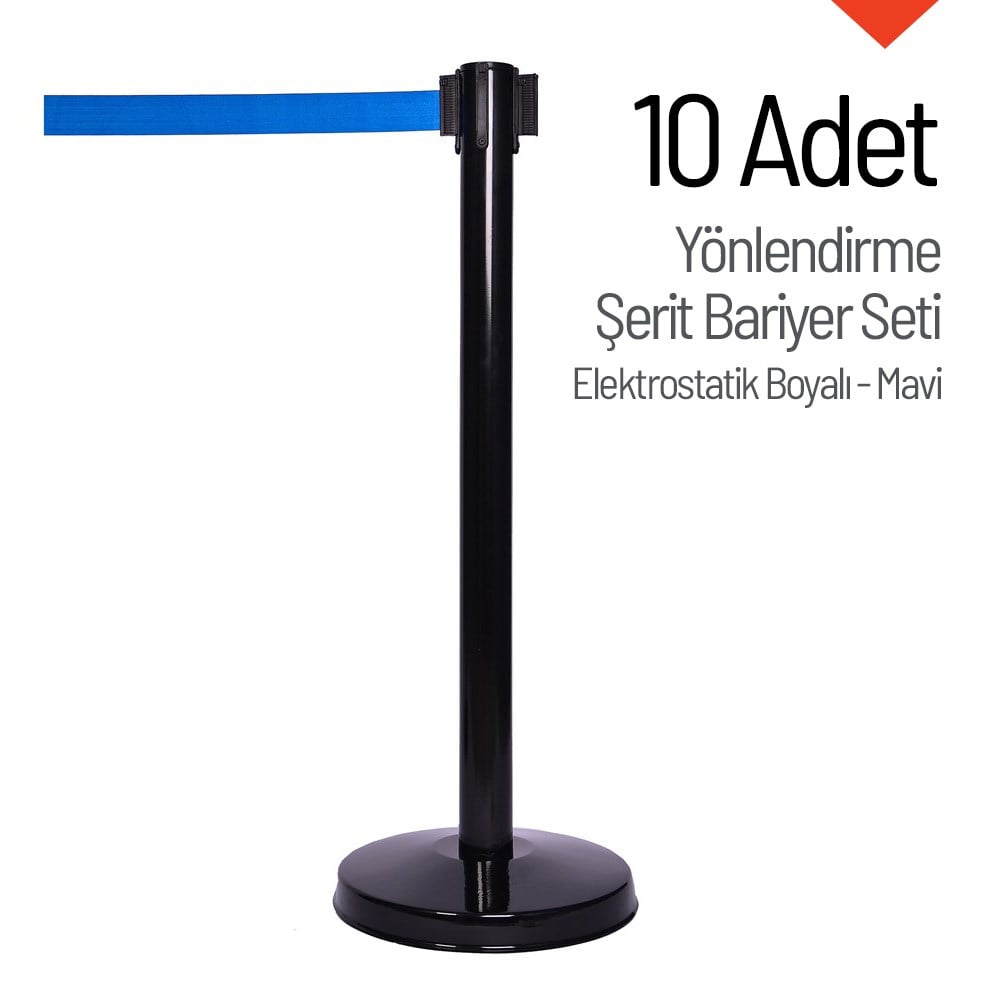 10-Piece Discounted Set of Black Retractable Belt Barrier- Electrostatically Painted