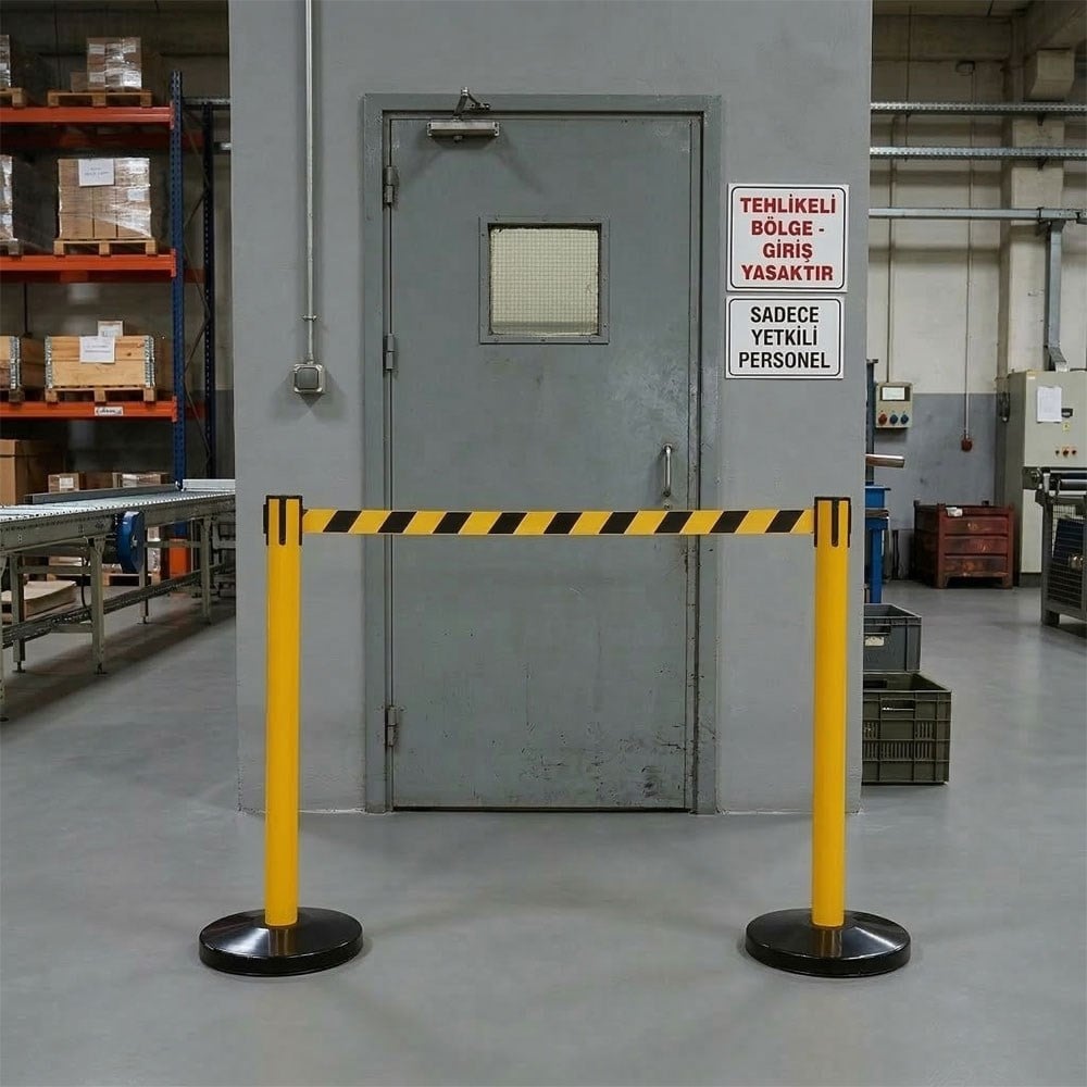 Retractable Belt Barrier with Two-Colour Belt  (Yellow -Black)