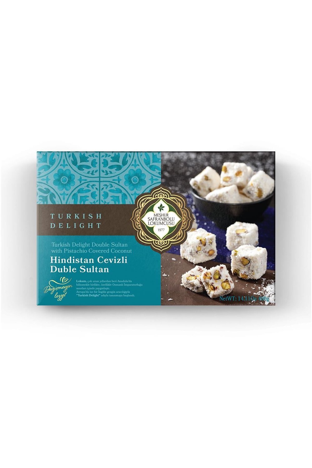 HEDİYELİK ÜRÜNLERHindistan Cevizli Duble Sultan Fıstıklı Lokum 400 Gr