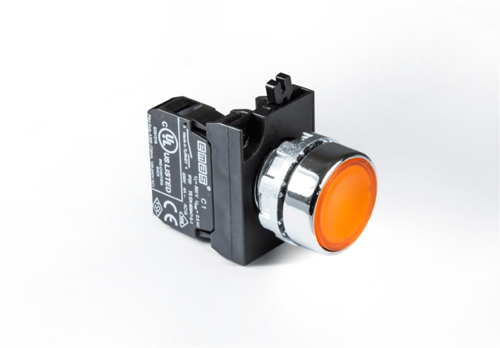 Emas CM100DS CM Serisi Metal 1NO Yaylı Düz Sarı 22 mm Buton