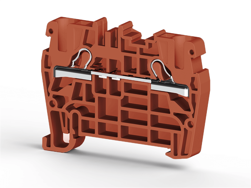 Klemsan 307114 PYK 4 Kırmızı 4mm², Pratik Yay bağlantılı,1 giriş 1 çıkış geçiş klemensi, Yalıtım malzemesi PA, Kırmızı