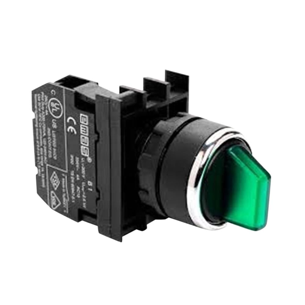 Emas B100SL21Y B Serisi Plastik 1NO (0-I) 60° Seçici Dönüşlü Işıklı Yeşil 22 mm Buton