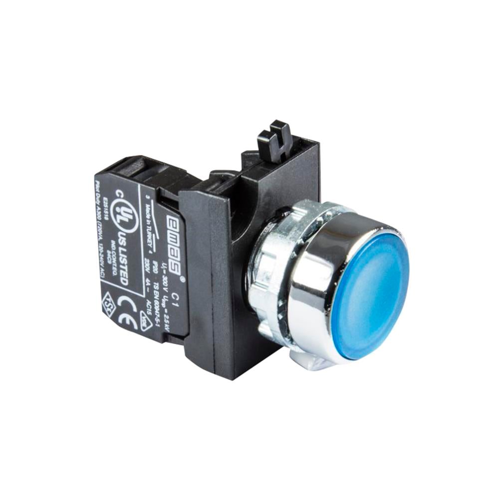 Emas CM100DM CM Serisi Metal 1NO Yaylı Düz Mavi 22 mm Buton