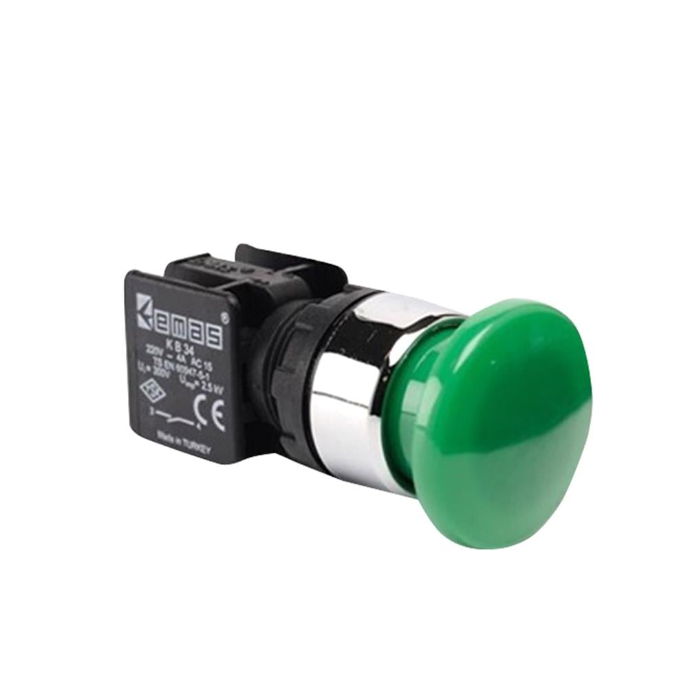 Emas KB34MY KB Serisi Plastik 1NO Yaylı 40 mm Mantar Yeşil 22 mm Buton