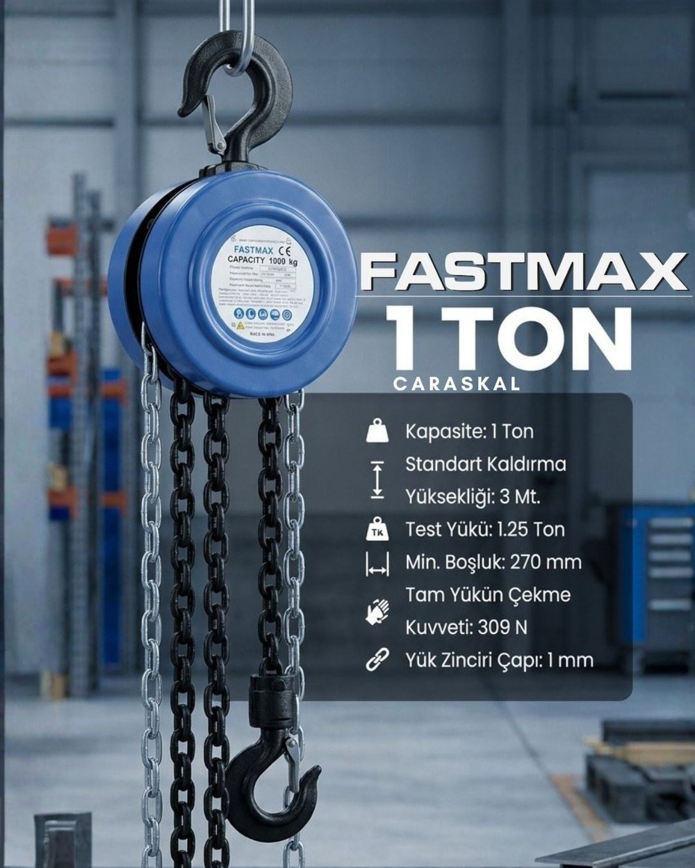 Fastmax 1 Ton 3Mt. Yuvarlak Tip Ekonomik Caraskal
