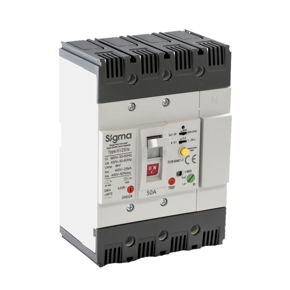 Sigma H125N 100 A 25 kA 4 Kutuplu Kaçak Akım Korumalı Açtırma Bobinli Kompakt Şalter