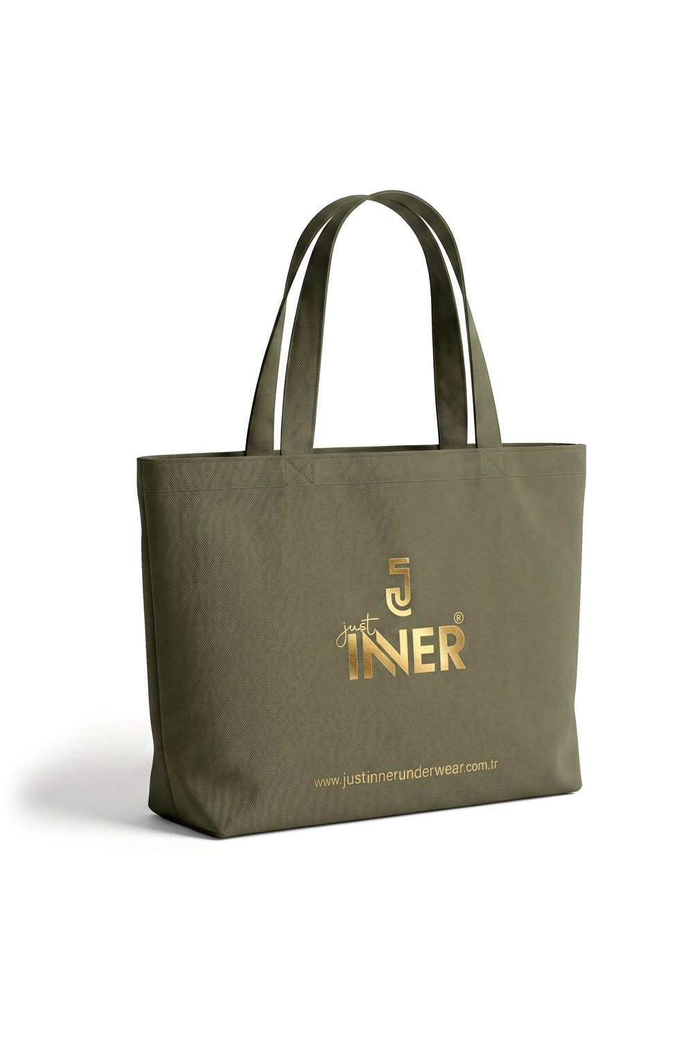 Just Inner Tekli Pamuklu Çanta Plaj Büyük Boy Cırtcırtlı 48x34 cm Çevre Dostu Günlük Haki (Gift-3)