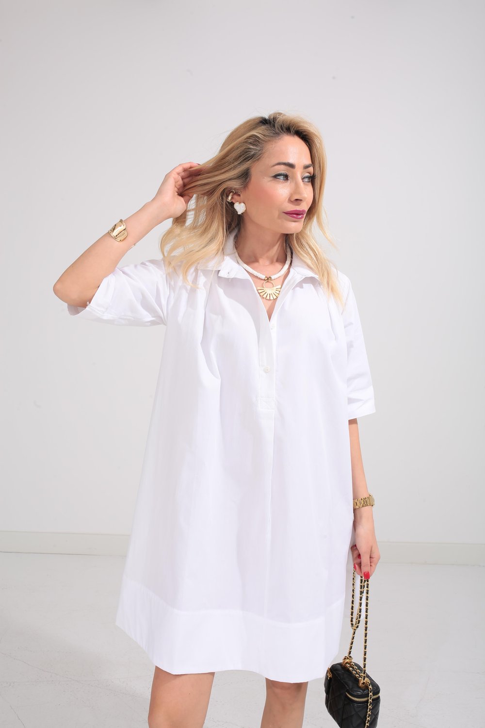 Beyaz Oversize Gömlek Elbise