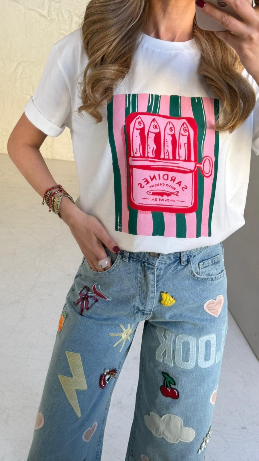 Bisiklet Yaka Balık  Baskılı Tshirt