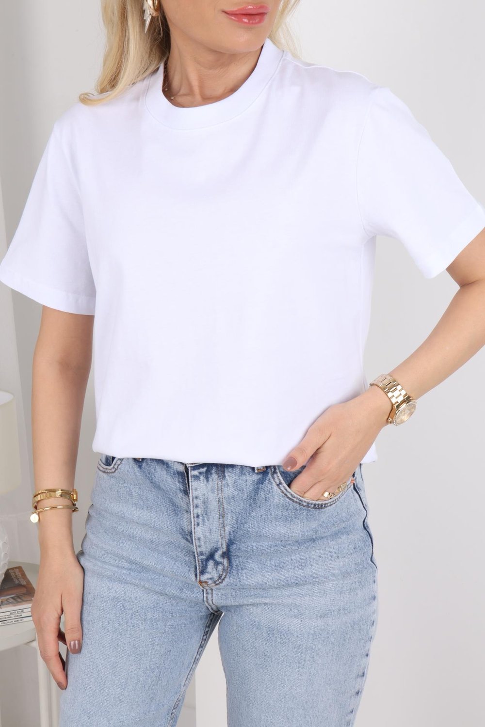 Bisiklet Yaka Basic Beyaz Kısa Tshirt