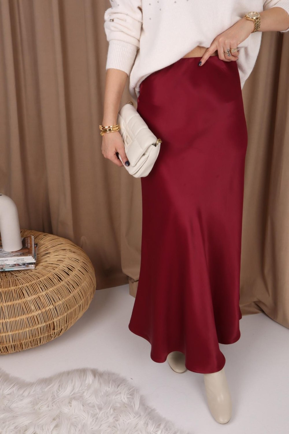 Bordo Maxi Boy Saten Etek
