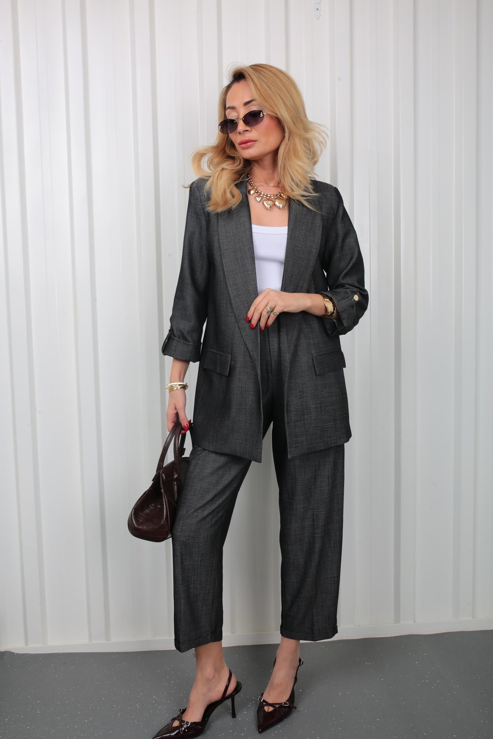 Füme Duble Paça İnce Denim Kumaş Pantolon
