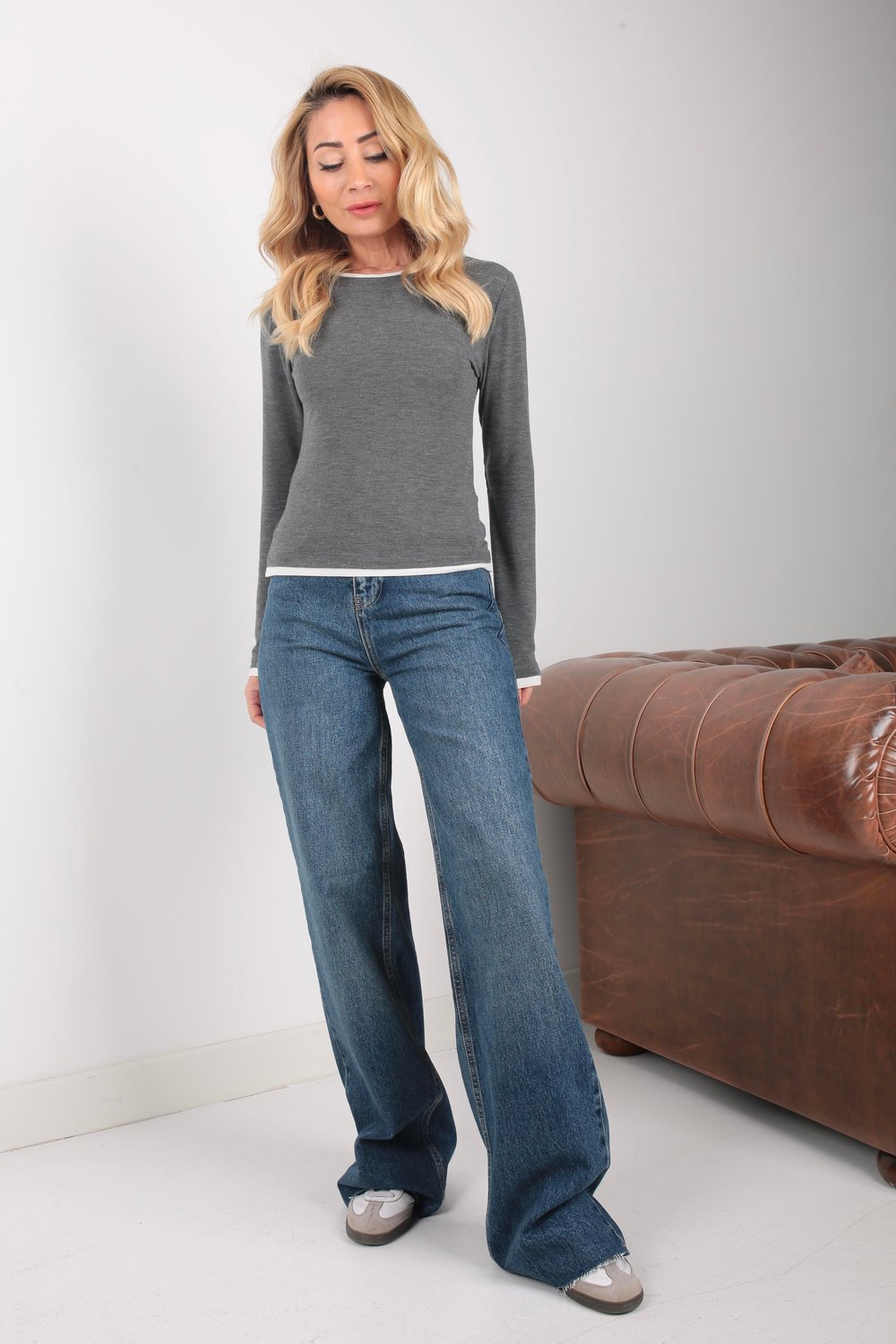 Garnili Füme İnce Penye Sweatshirt