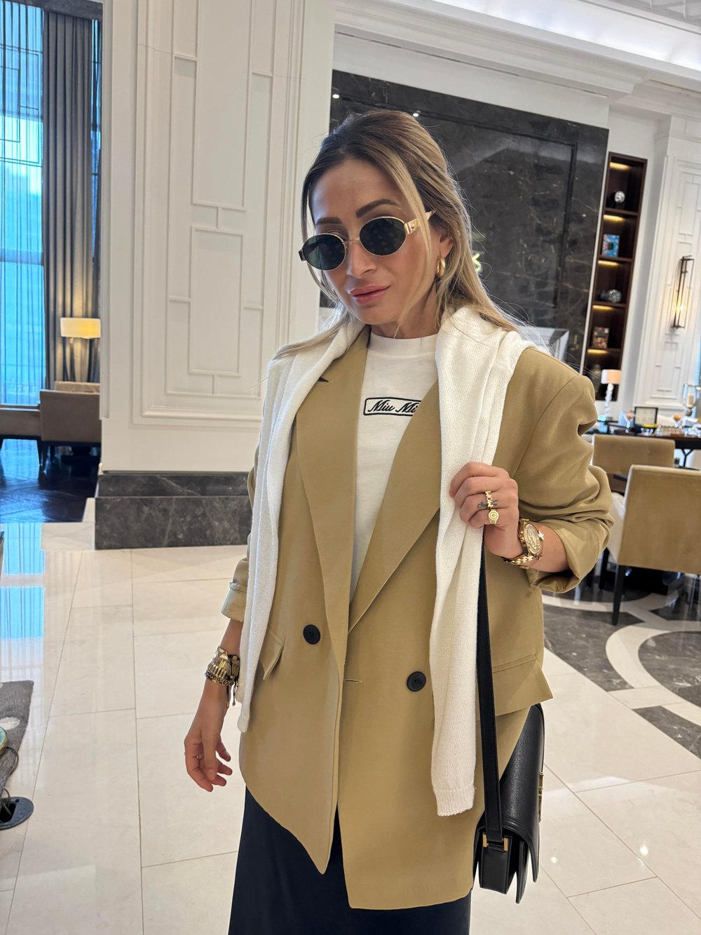 İki Düğmeli Camel Keten Blazer Ceket