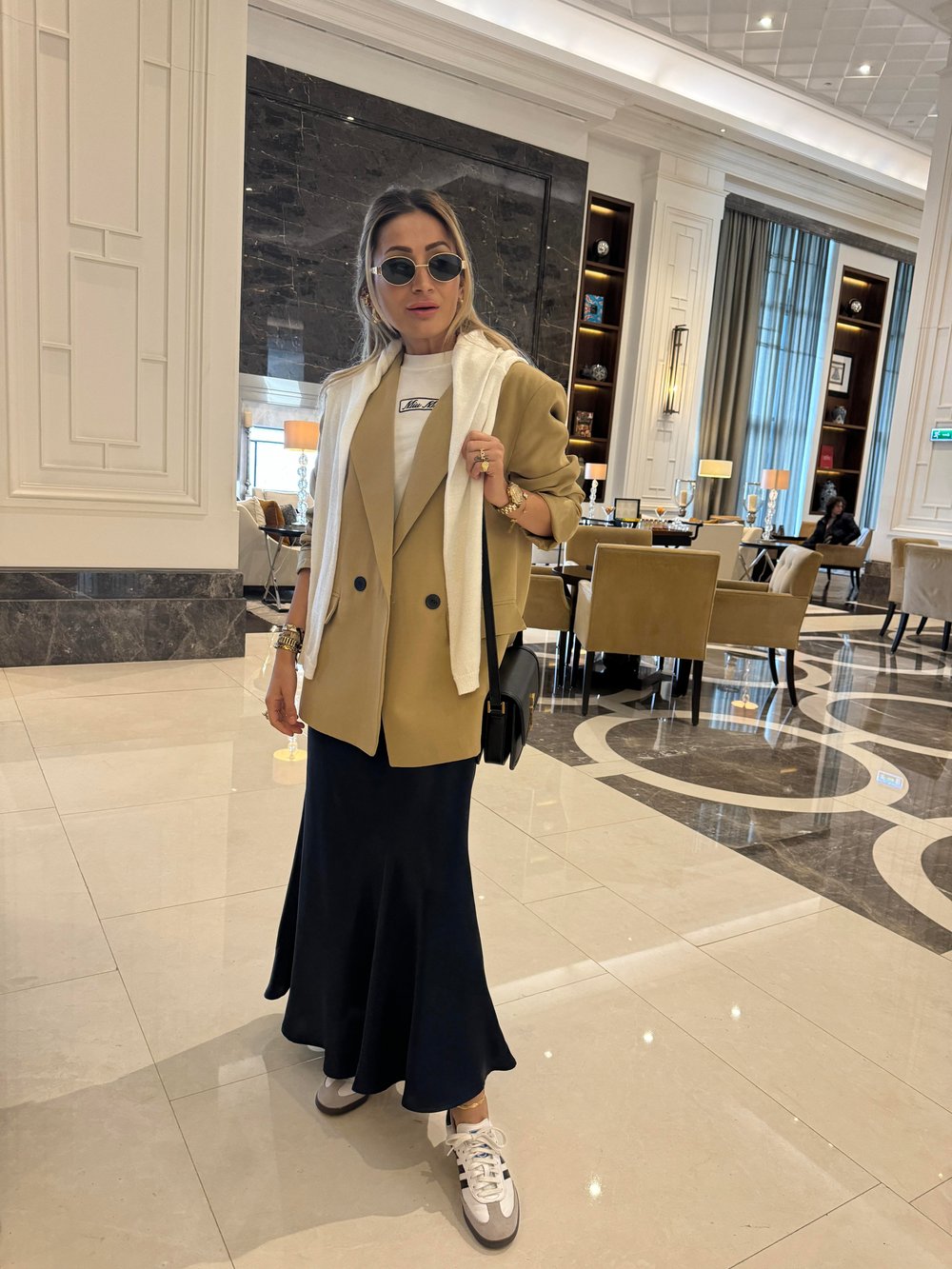 İki Düğmeli Camel Keten Blazer Ceket