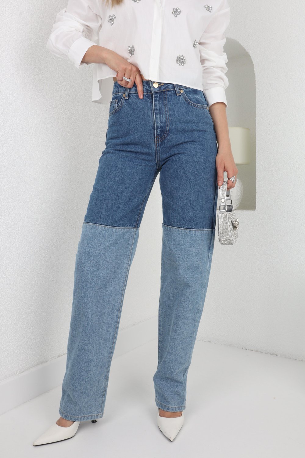 İki Renkli Denim Pantolon